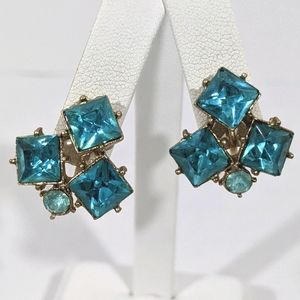 Vintage 30's Gold & Blue Rhinestone Screw Earrings